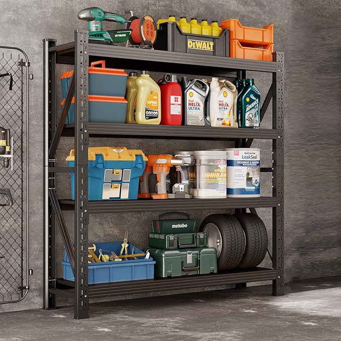 3000LBS Heavy Duty Shelving Units, 4 Tier Adjustable Metal Utility Shelf, 78.7" H Garage Storage Shelves Organization Rack for Industrial, Warehouse, Basement (Black, 19.7" D×41.3" W×78.7" H)