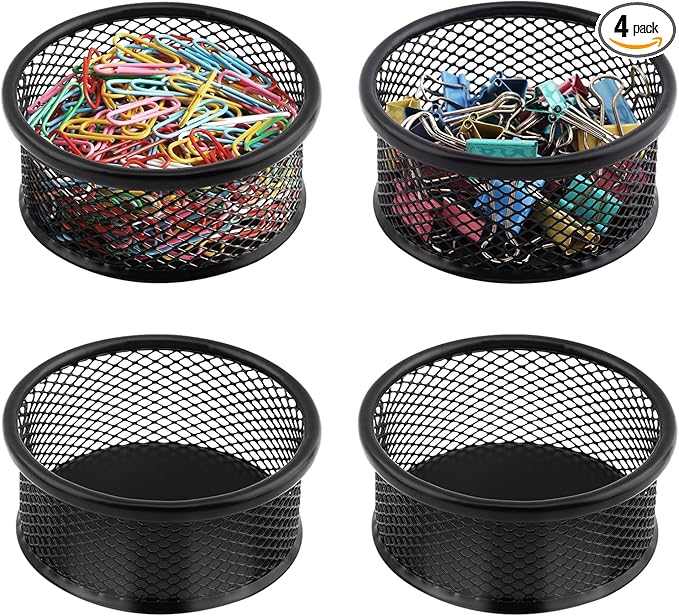 Paper Clip Holder With 50PCS Colored paper clips, 2/4PCS Stackable PaperClip Organizer for Desk,Metal Mesh PaperClip Holders with Non-Slip EVA Pad,for Office Binder Box(4pcs)