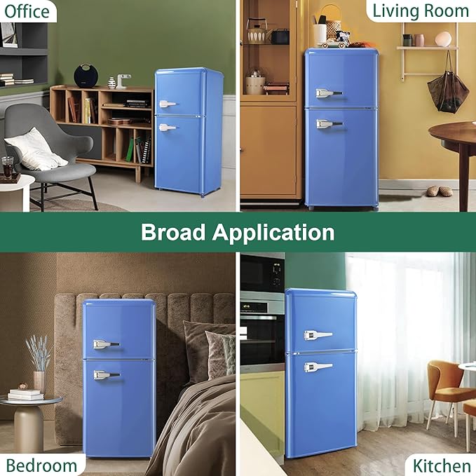 Retro Mini Fridge with Freezer, 3.2 Cu. Ft. Small Retro Refrigerator with Freezer 7-Level Adjustable Thermostat, Compact 2-Door Vintage Fridge Apartment Refrigerator for Home, Office, RV, Blue