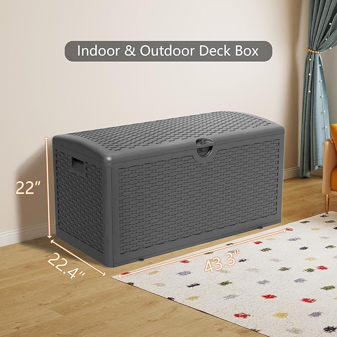 80 Plus Gallon Resin Deck Box, Waterproof Outdoor Storage Box for Patio, Poolside, and Garden, Lockable UV-Resistant Storage Bin Bench Cabinet for Small Spaces, Black