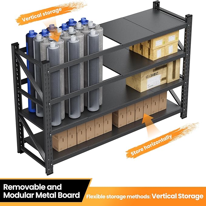 48" W Metal Storage Shelves Heavy Duty, 3000LBS Garage Shelving Units, 4 Tier Tall Metal Shelving, 24" Deep Steel Shelf Rack , Adjustable Utility Standing Shelf for Warehouse/Shop 48"W x 24"D x 70"H