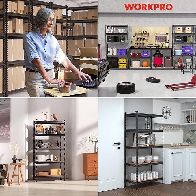 WORKPRO 5-Tier Metal Storage Shelving Unit, 36”W x 18”D x 72”H, Adjustable Storage Rack Heavy Duty Shelf with Particle Board, 4000 lbs Load Capacity (Total) for Garage Warehouse, Pack of 2