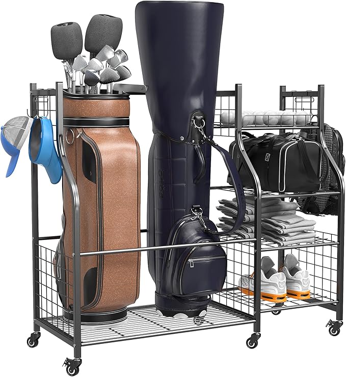 EVERHANGER Golf Bag Storage Organizer, Freestanding Golf Bag Holder Stand, Heavy Duty Golf Storage Rack for Garage, Club