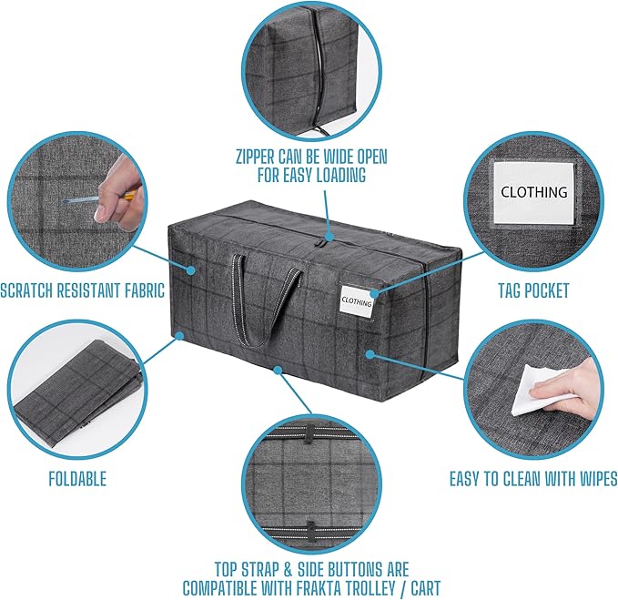 VENO 4 Pack Moving Bags w/Backpack Straps, Heavy Duty, Moving Boxes Alternative, Packing Supplies, Large Storage Totes for Dorm Room Essentials with Zipper for Clothes (Windowpane, 4 Pack)