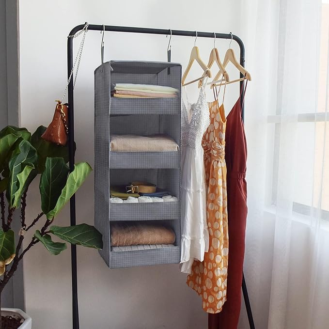 GRANNY SAYS 4-Shelf Hanging Organizer, Closet Hanging Shelves, Closet Hanging Storage Organizers, Organization for Bedroom, Living Room, Baby Nursery, Camper Accessories, Gray, 1-Pack