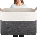 XXXL Supre Large Blanket Basket for Clothes, Towels, Pillows, 108L Cotton Rope Storage Basket for Living Room, Supre Large Woven Toy Storage for Kids, 25" x 16" x 16", Dark Grey and White