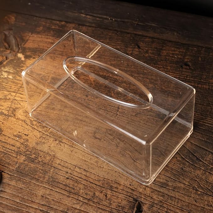 Acrylic Tissue Box Cover Rectangle, Dryer Sheet Holder, Clear Dryer Sheets Dispenser, Plastic Napkin Organizer for Laundry Room, Bathroom, Desk, Office Room (10.2 * 5.5 * 4.3 Inches)
