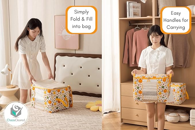 Canvas Storage Bags 2 Pack (Pumpkin Bright Yellow Bag 2 Pack)
