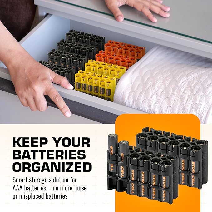Storacell AAA-12 Battery Storage Caddy and Dispenser (Pack of 2), Black, Holds 12 AAA Batteries (Not Included), Durable & Compact Design, The Original Battery Caddy, Made in The USA