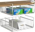 Simple Houseware Under Shelf Basket, White – 2-Pack Space-Saving Storage Organizer for Kitchen, Pantry, Closet, Office – Wire Metal Shelf Organizer, No Tools Required