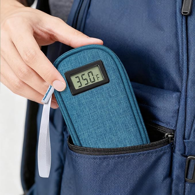 Insulin Cooler Travel Case TSA Approved with Temperature Display – Diabetic Medication Travel Case with 2 × 90g Ice Packs, Portable Medicine Organizer for 3–4 Insulin Pens and Diabetic Supplies(Blue)