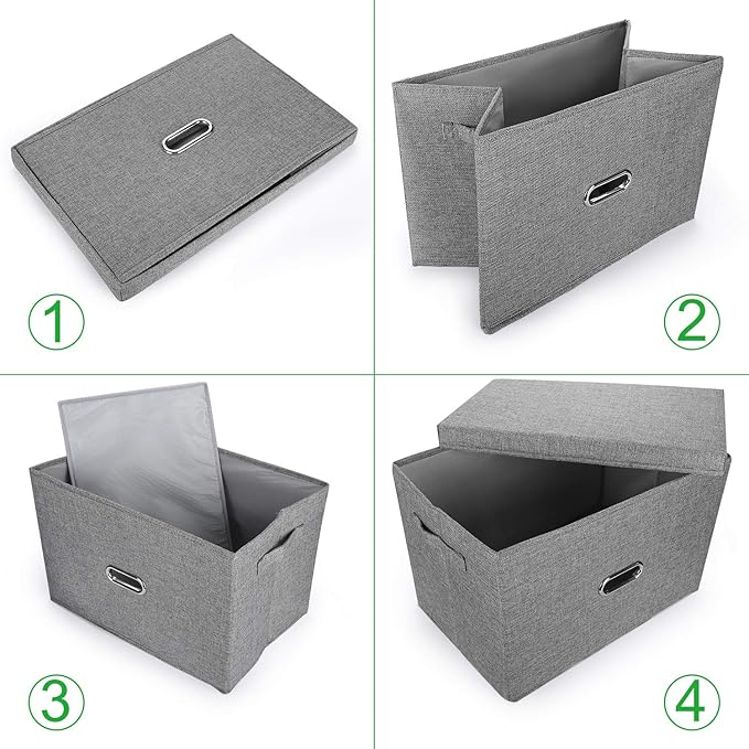Large Linen Fabric Foldable Storage Bins with Removable Lid and Handles, Washable Storage Box Organizer Containers Baskets Cube with Cover for Bedroom,Office(Cream, XXL(2-Pack))