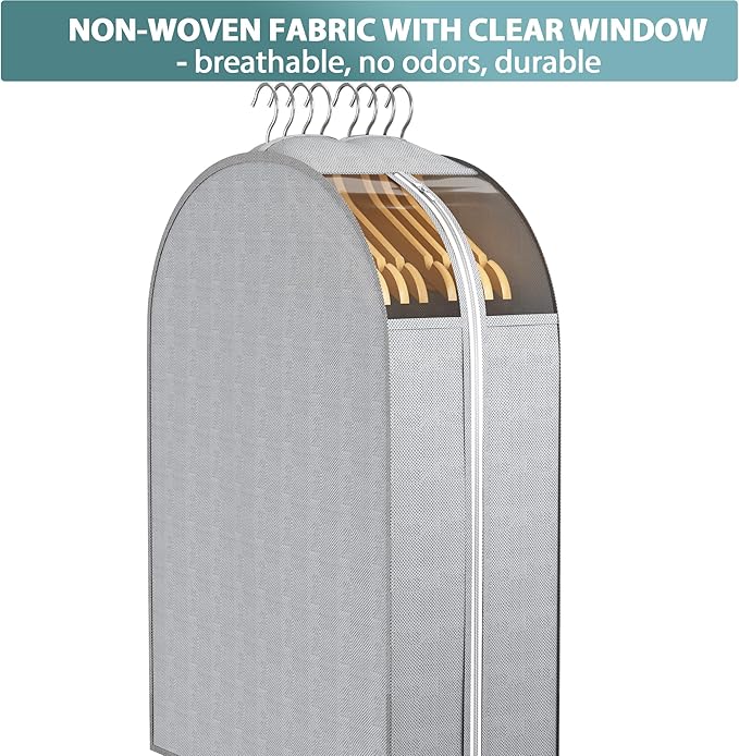 10" Gusseted Garment Bags for Hanging Clothes with Clear Window, 40" Suit Bags for Open Closet Storage, Clothing Cover for Coat, Dress, Jacket, Shirt, Fur Wardrobe Protector, 3 Packs