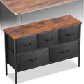 Curved Profile Dresser for Bedroom, Chest of Drawers, 5 Storage Drawers Organizer Unit, Black Dresser with Fabric Bins for Closet, Living Room, Kid Room (Black and Rustic Brown)