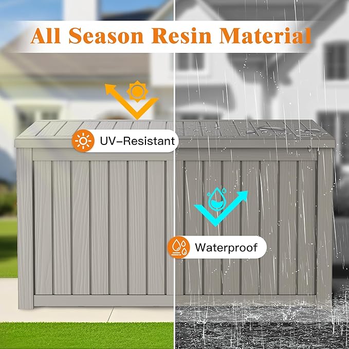 Outdoor Storage Box - Lockable Waterproof UV-Resistant Resin Deck Box for Patio Cushions, Pool Accessories (Grey, 200 Gallon)