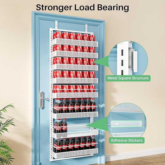 SNTD Over the Door Pantry Organizer - 8 Tier Adjustable Pantry Door Spice Organizer, Large Capacity Hanging Door Spice Rack for Kitchen Pantry Organizers and Storage (White, 17" W x 6" D x 69" H)
