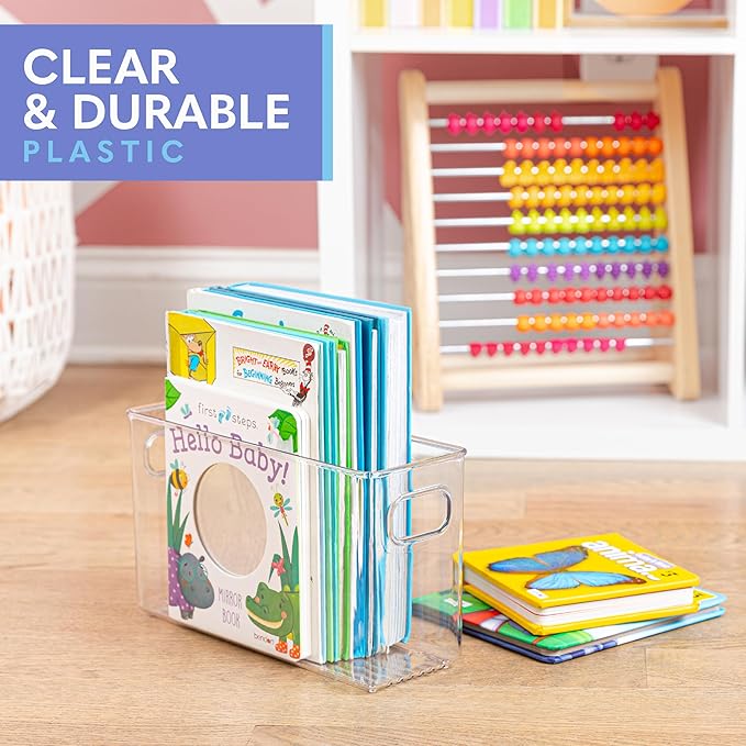 primebox Plastic Food Storage 2 Pack Clear Container Bin with Handles for Organizing Kitchen, Pantry, Refrigerator, Freezer, Pantry, Cabinet, Closet, Bathroom. 10”x4”x6”