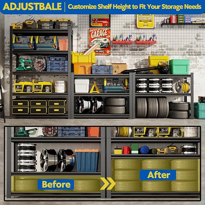 72''H Garage Shelving Heavy Duty,2500LBS Storage Shelves,5-Tier Adjustable Metal Shelve Storage Shelf Rack, Industrial Shelving Unit for Garage,Warehouse, Basement (35" W x 15.7" D x 72" H) 3PC