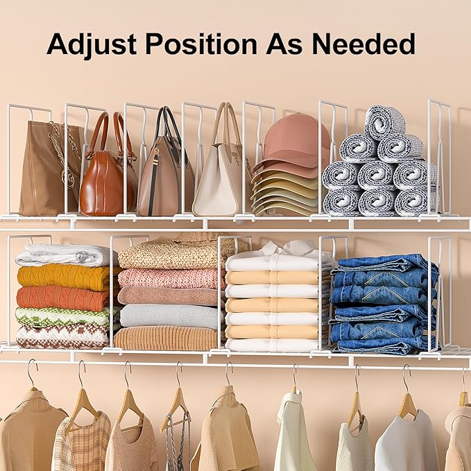 Wire Shelf Dividers for Closet: Tall 12 Pack 12-Inch Deep Adjustable Organizer for Shelves,Metal Rack Separator for Clothes, Purses & Bags，No Tool