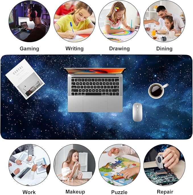 Galaxy Mouse Pad – Large Extended Desk Mat 35.43 x 15.75 in – Deep Space Nebula Starry Sky Design, Non-Slip Base, Waterproof Surface, Oversized Keyboard & Mouse Pad for Gaming or Office