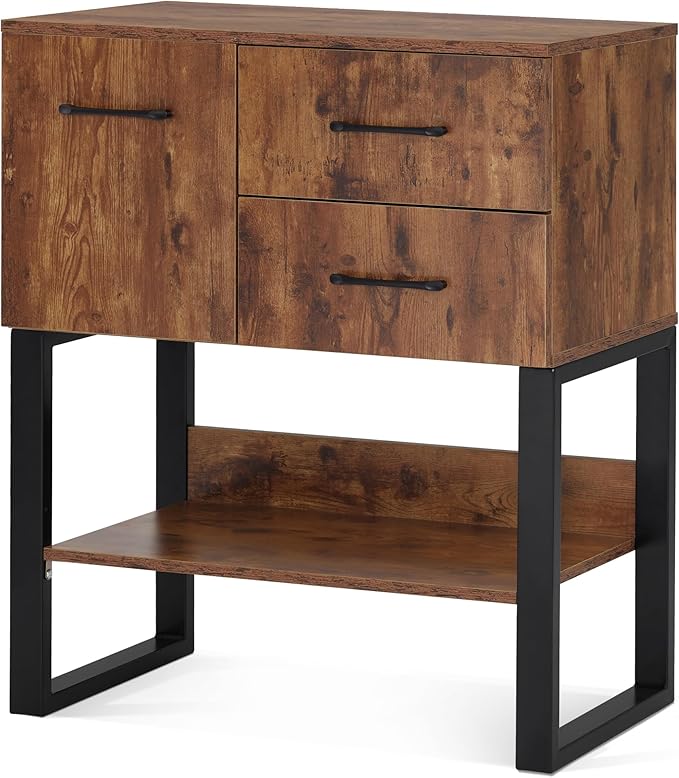 BarberPub Styling Barber Station, Wall Mount Storage Cabinet, Salon Equipment for Hair Stylist, Spa Beauty Makeup Organizer, Bathroom Dresser with Drawers & Shelf 3185 (Brown & Black)