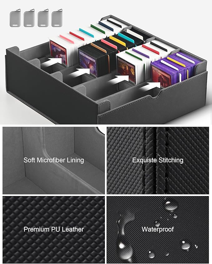 ZLCA Card Storage Box for MTG PTCG, Commander Deck Box Holds 3200+ Cards, Trading Card Storage Case with 4 Stoppers, Card Organizer for TCG Sport Cards(Black)