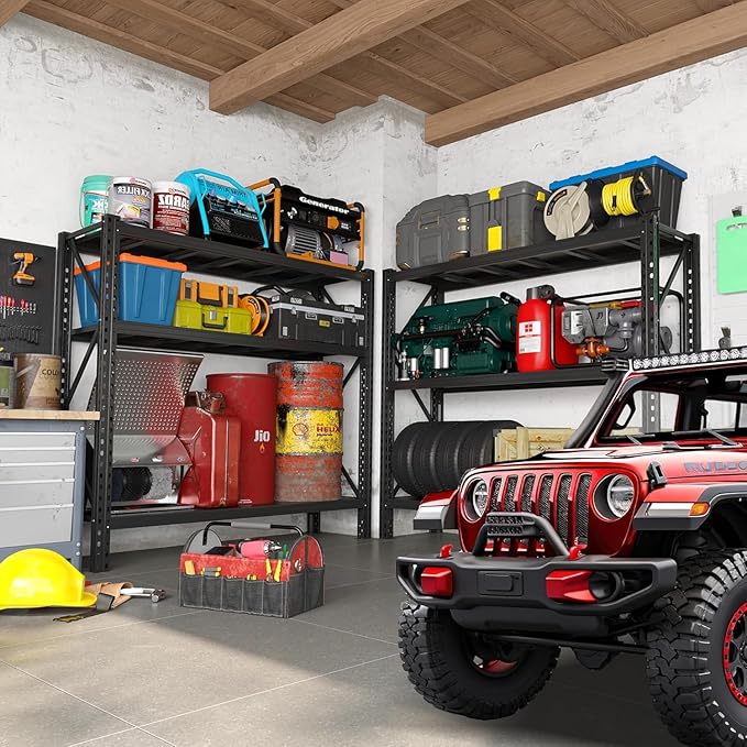 Heavy Duty Garage Shelving Units,5000LBS Deep Storage Shelves,Adjustable Metal Shelves,Large Steel Storage Racks,Industrial Shelving for Shop,Warehouse,Basement (Black, 23.6" D*51.2" W*47" H, 3 tier)