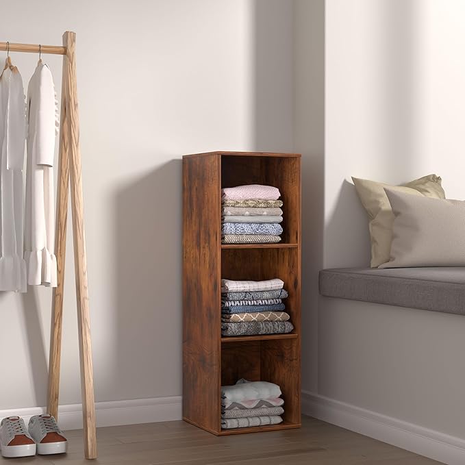 3 Cube Storage Organizer, 3 Tier Cube Low Bookcase Freestanding Storage Display Organizer for Home Office, Three-Cubes Open Shelf Short Bookshelf (Retro Brown, 3 Cube)