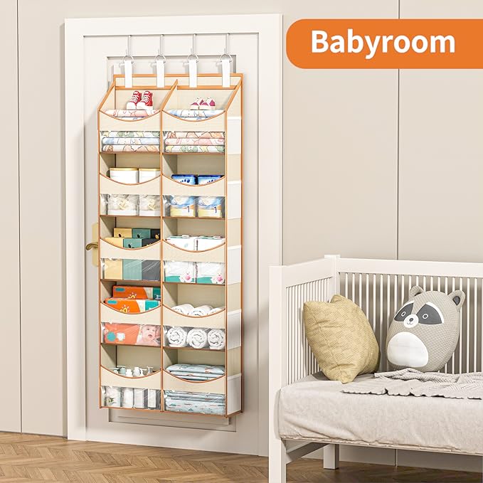 Aokeyee Over the Door Storage Organizer - 5 Tiers Behind Door Storage with 10 Compartments & 10 Mesh Pockets, 80lb Capacity Door Hanging Organizer for Closet, Bedroom, Bathroom, Pantry, Nursery, Toys