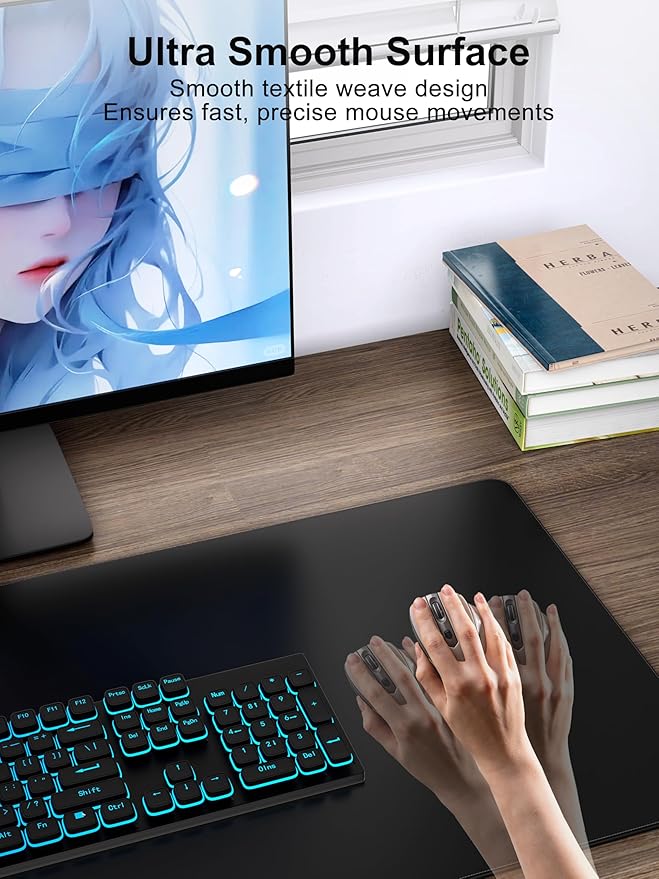 TopMade Mouse Pad with 15W Fast Wireless Charging, 35.43"x15.75" XXXL Large Gaming Waterproof Desk Pad with Ultra-Smooth Surface, Non-Slip Base, Classic Black Computer Desk Mat for MacBook, PC, Laptop