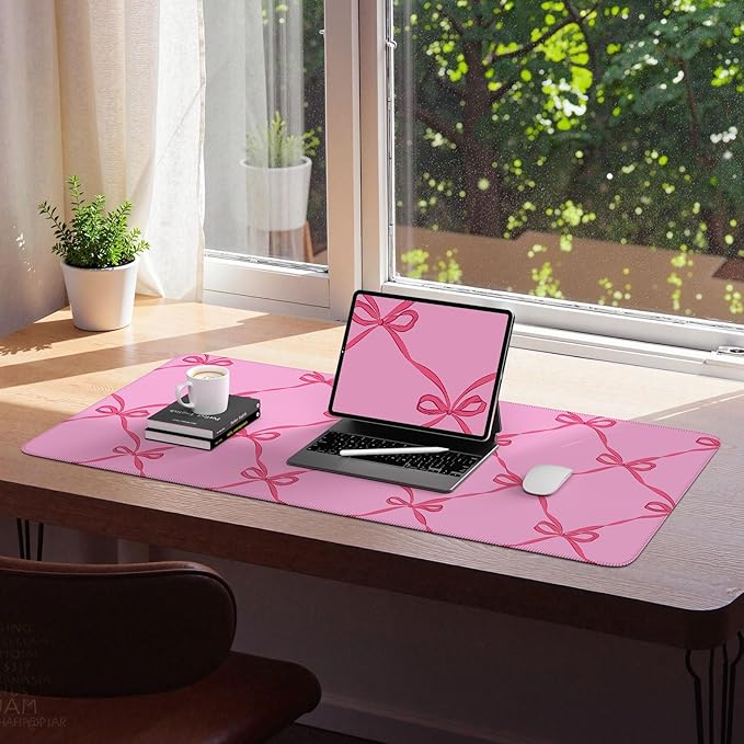 iCasso Desk Mat for Keyboard and Mouse, Large Mouse Pad for Desk, Desk Matt for Desktop, Desk Pad Mat, Anti-Slip Big Mousepad with Stitched Edges for Computer(Woven Bow)
