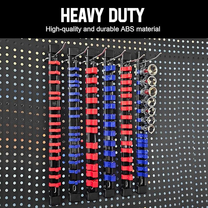 Magnetic Socket Organizer Set & Socket Clip Rail Holder, Totally 12Pcs Socket Tray Set for 1/4", 3/8", and 1/2" Sizes Drive, Premium Qualit Socket Organizer(Red & Blue, 12Pcs)