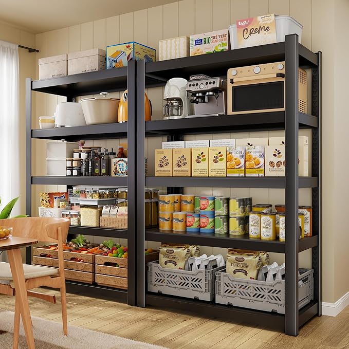 CJF Metal Storage Shelves, 5-Tier Garage Shelving Unit, Heavy Duty Adjustable Metal Shelving for Garage, Basement, Pantry, Warehouse-Black (71 "H x 36" W x 16" D)