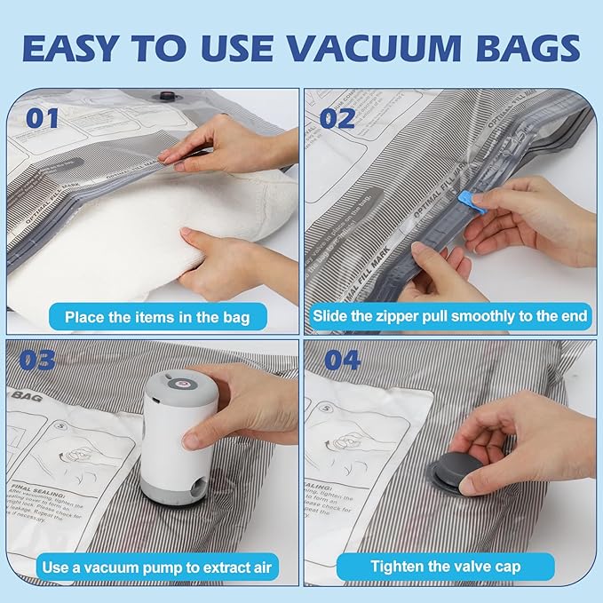 Travel Vacuum Storage Bags with Rechargeable Air Pump, 9 Pack Portable Space Saver Bags, Compression Bags for Clothing, Bedding, Seasonal Storage & Packing Bags for Moving