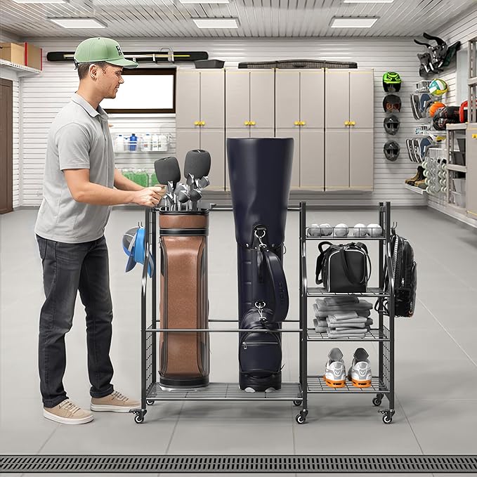 EVERHANGER Golf Bag Storage Organizer, Freestanding Golf Bag Holder Stand, Heavy Duty Golf Storage Rack for Garage, Club