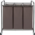 STO STO Laundry Sorter 3 Section, 3 Bag Laundry Hamper, Rolling Laundry Cart, Laundry Basket with Heavy Duty Lockable Wheels and Removable Bag for Clothes Storage, Brown
