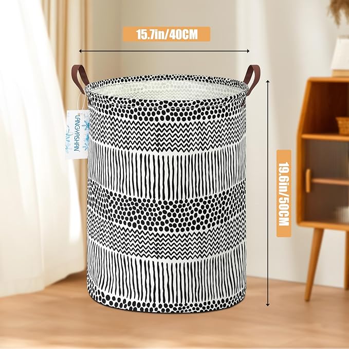 LANGYASHAN Laundry Basket Canvas Fabric Collapsible Organizer Basket for Storage Bin Toy Bins Gift Baskets Bedroom Clothes Children Nursery Hamper (Black line)