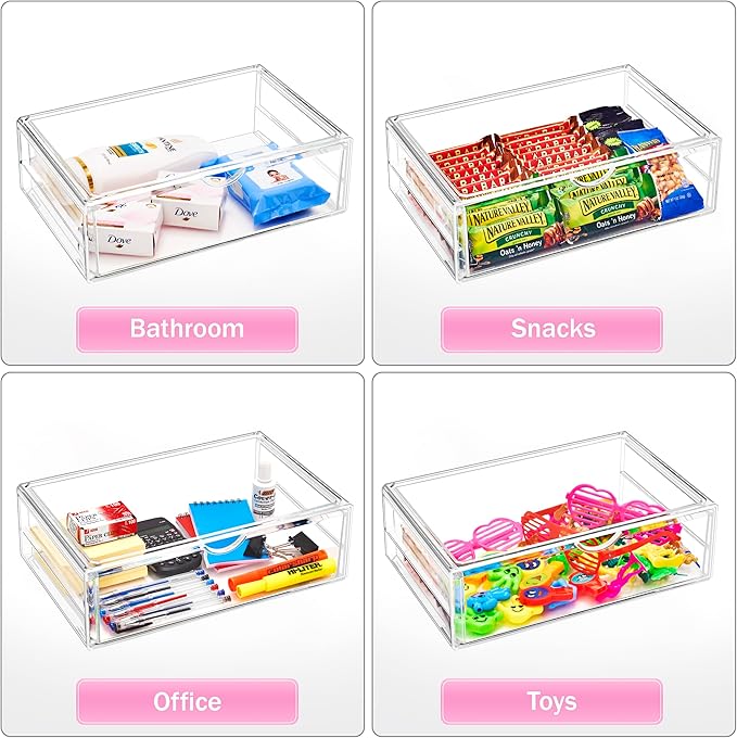 Sorbus Large Stackable Acrylic Drawers - 1 Clear Storage Drawers for Organizing Make up, Nail Polish, Hair Accessories, and Beauty Supplies - Makeup Organizer for Vanity, Bathroom Organizer Countertop