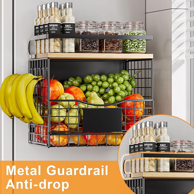 Magnetic Shelf for Fridge,Kitchen Storage Basket for Onion,Potato,Snack,Spice,Fruit and Vegetable Storage,Kitchen Countertop,Pantry Hanging Basket Organizer