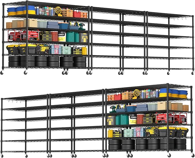 PrimeZone 6 Tier 80.7" H x 55.5" W x 24" D Wire Shelving with Wheels 3600lbs NSF Certified Storage Shelves Heavy Duty Metal Shelf Adjustable Rolling Rack Commercial Garage Restaurant Warehouse 6Pack