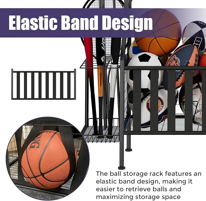 Sports Equipment Organizer, Heavy Duty Golf Bags Stand, Extra Large Ball Storage Rack for Garage