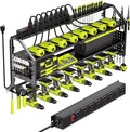 Power Tool Organizer Wall Mount with Charging Station, 8 Drill Holder with 8-Outlet Power Strip, Garage Cordless Drill Storage and Organization, Battery Utility Rack