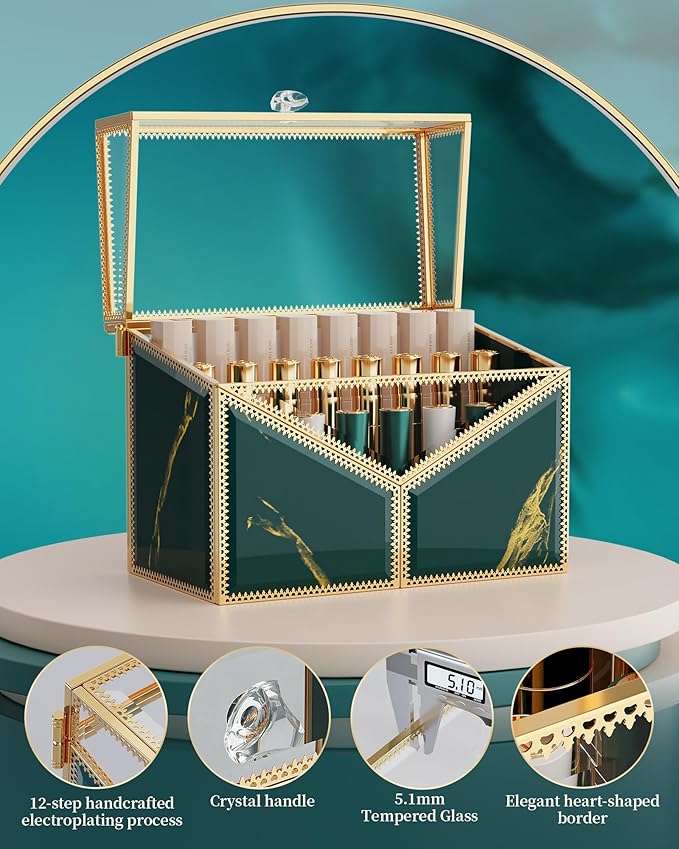 Lipstick Organizer Lipstick Holder - 24 Spaces, Tempered Glass Lip Gloss and Perfume Organizer,Vanity Lipstick Holder and Organizer.