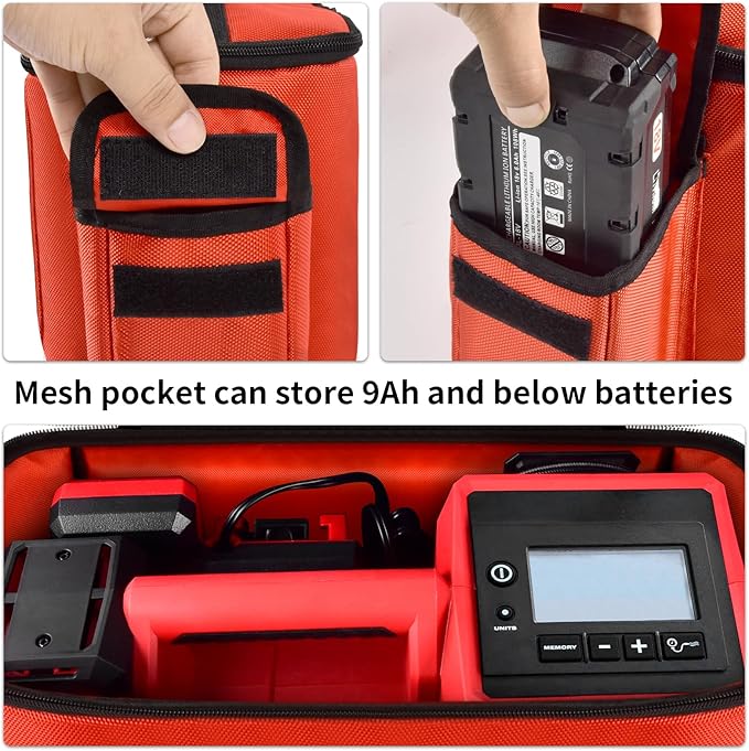 Air Compressor Bag Compatible with Milwaukee M18 Inflator 2848-20/2771-20, Air Pump Carrying Box for Milwaukee Tools,Storage Holder for 18V 3.0/4.0/5.0/6.0/6.5/7.0/8.0Ah Battery (Case Only)-Red