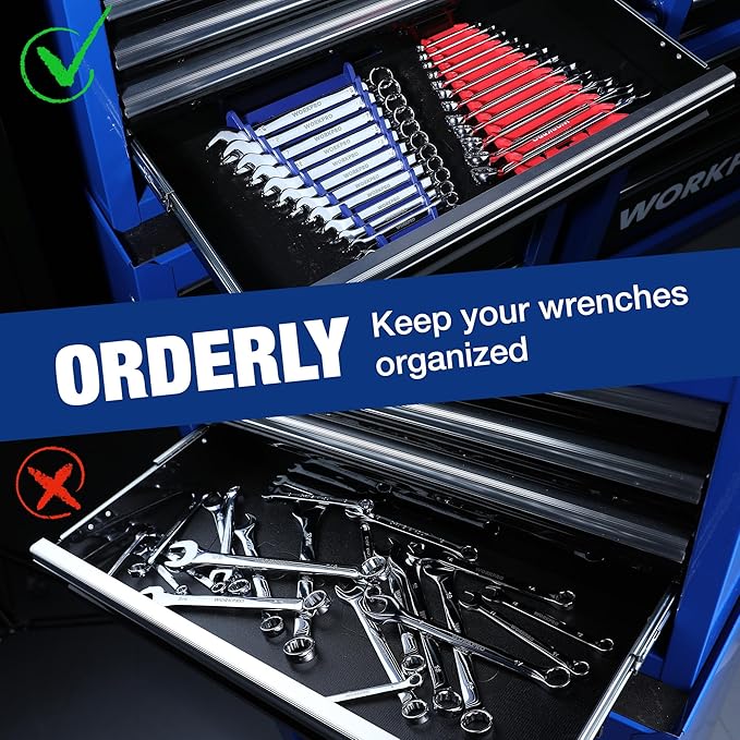 WORKPRO 2-Pack Magnetic Wrench Organizer, 12-Piece Wrench Holder Set for Tool Box Drawer, Wrenches Rack Tool Trays SAE(1/4" - 15/16") and Metric(6mm-24mm)