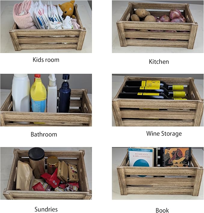 ARTAWEIN Rustic Vintage Finished Wooden Crate with Handles - Nesting Storage, Display, Organization Crate for Party, Office, Bedroom, Kitchen and Closet (Rustic Brown 1 pc)