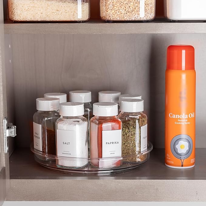primebox 9.4" Lazy Susan Organizer. 360 Degree Rotating Turntable for Cabinets, Fridge, Vanity, Pantry, Bathroom, Under Sink Organizing, Countertops, Organizer for Spices Clear 2 Pack