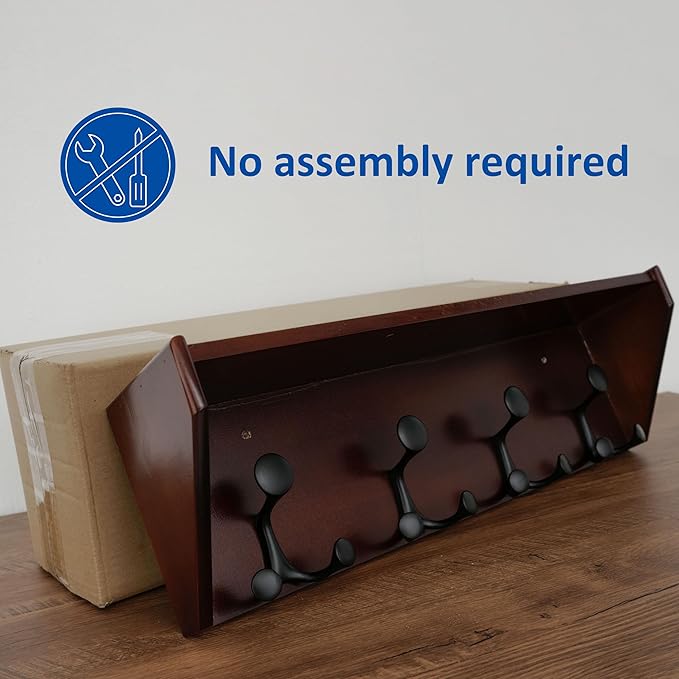 WEBI Wall Shelf with Hooks Underneath,24” Long Wall Mounted Coat Rack with Shelf,Entryway Coat Rack with 4 Triple Hooks for Hanging Coats,Jacket,Hallway,Bedroom,Mudroom,Cherry