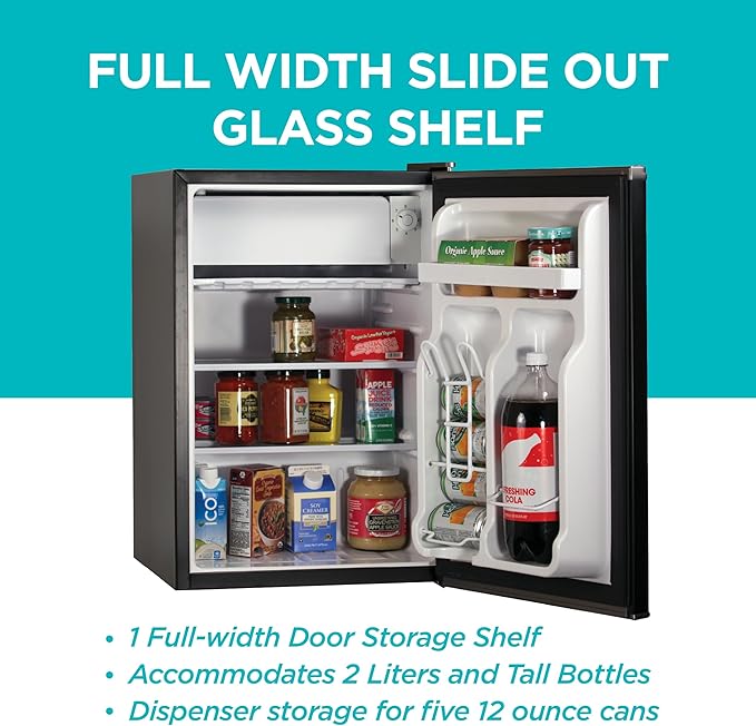 BLACK+DECKER 2.5 Cu. Ft. Compact Refrigerator, ENERGY STAR Certified, Single Door Mini Fridge with Chiller Compartment, Personal Fridge for Home or Dorm Room, R600a Refrigerant, BCRK25B, Black