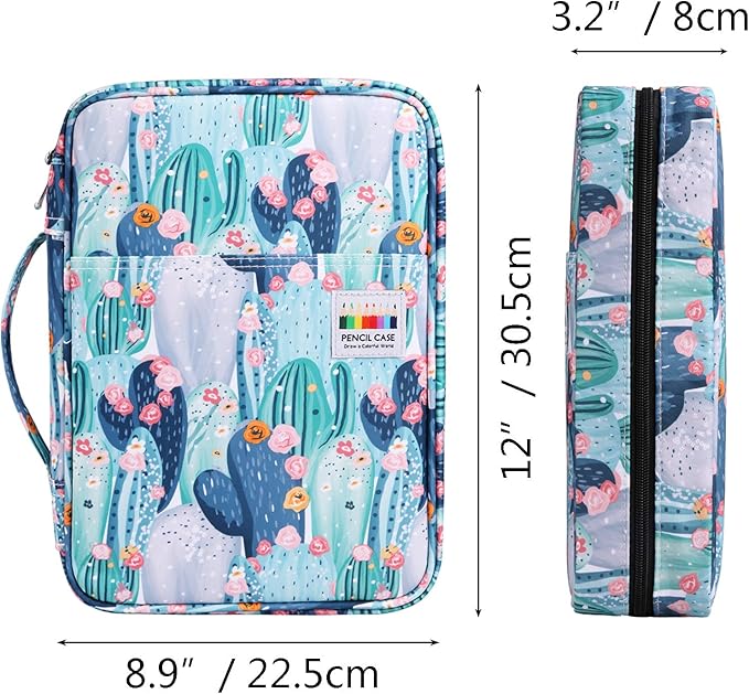 JAKAGO 220 Slots Colored Pencil Case Large Capacity Pen Holder for Artist Painter Zipper Organizer Bag for Marker Highlighter Storage Case for Office Sketch Travel Supplies (Cactus)